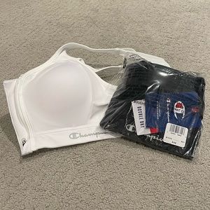 Champion womens Motion Control Zip Sports Bra, White & Black 34C US